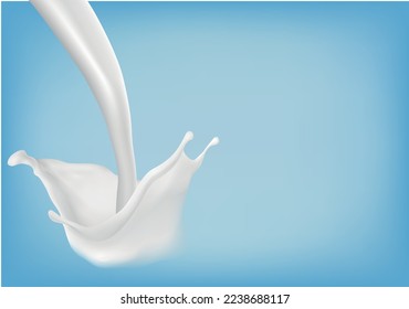 Ilustración vectorial 3D, salpicadura de leche, productos lácteos naturales realistas, yogur o nata. Imprimir, plantilla, elemento de diseño