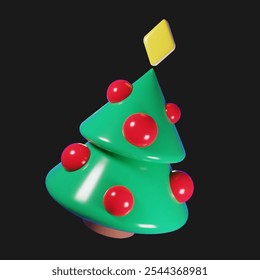 3D-Vektorgrafik minimalistischer Weihnachtsbaum mit Stern