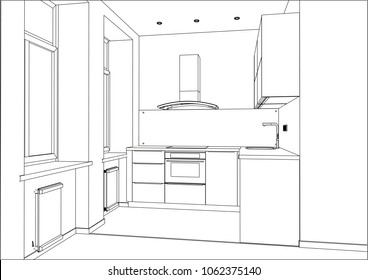3d Vector Sketch Modern Kitchen Design Stock Vector (Royalty Free ...