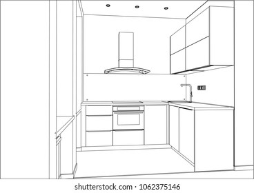 3d Vector Illustration Modern Kitchen Design Stock Vector (Royalty Free ...