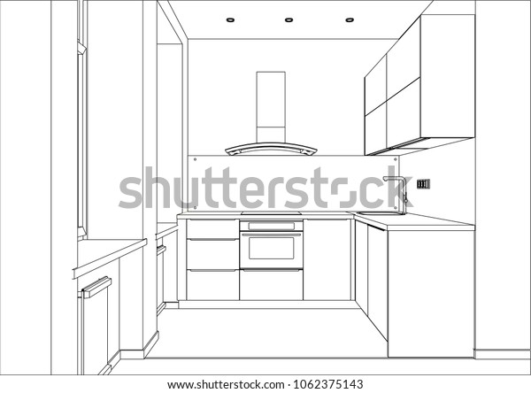 3d Vector Illustration Modern Kitchen Design Stock Vector (Royalty Free ...