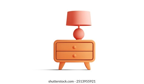 3D vector illustration of a modern orange night stand with a matching lamp, showcasing a minimalist and contemporary design. Ideal for concepts related to home decor, interior design