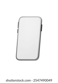 3D vector illustration of modern smartphone with  minimalistic design, featuring clean white screen and silver frame. Ideal for technology, app design, or communication-related projects