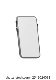 3D vector illustration of modern smartphone with  minimalistic design, featuring clean white screen and silver frame. Ideal for technology, app design, or communication-related projects