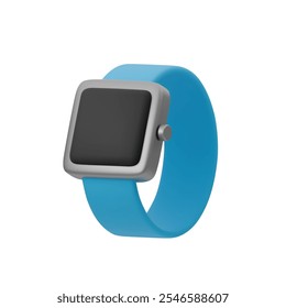 3D vector illustration of modern smartwatch with blue strap and minimalistic design. Perfect for fitness, health tracking, technology, wearable gadgets, or user interface concepts