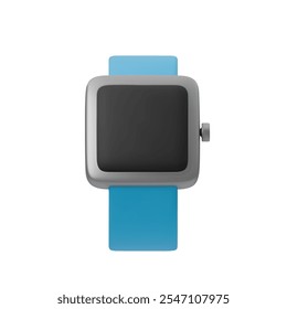 3D vector illustration of modern smartwatch with blue strap and minimalistic design. Perfect for fitness, health tracking, technology, wearable gadgets, or user interface concepts