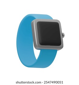 3D vector illustration of modern smartwatch with blue strap and minimalistic design. Perfect for fitness, health tracking, technology, wearable gadgets, or user interface concepts