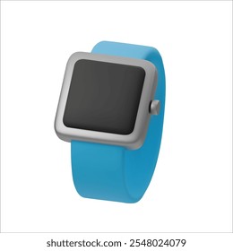 3D vector illustration of modern smartwatch with blue strap and minimalistic design. Perfect for fitness, health tracking, technology, wearable gadgets, or user interface concepts