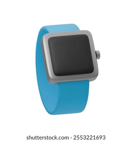 3D vector illustration of modern smartwatch with blue strap and minimalistic design. Perfect for fitness, health tracking, technology, wearable gadgets, or user interface concepts