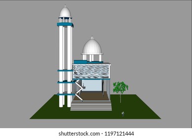 3D vector illustration, mosque building