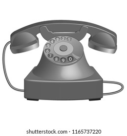 3D vector illustration. The old phone is gray. Isolated on white background.