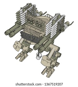 3D vector illustration on white background of a military missile laucher