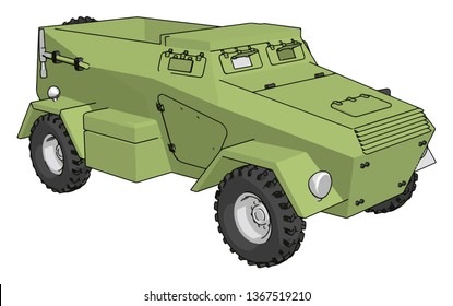 Ilustración vectorial 3D sobre el fondo blanco de un vehículo militar blindado verde