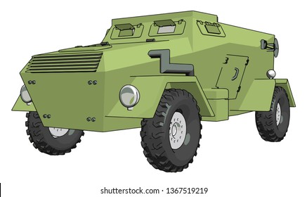 Ilustración vectorial 3D sobre el fondo blanco de un vehículo militar blindado verde