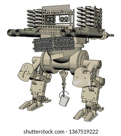 Ilustración vectorial 3D sobre el fondo blanco de un lanzador militar de misiles