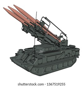 3D vector illustration on white background of a military missile tank