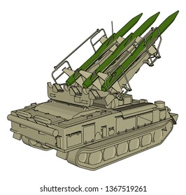 3D-Vektorgrafik auf weißem Hintergrund eines Tanks für Militärflugkörper