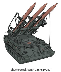 Ilustración vectorial 3D sobre el fondo blanco de un tanque de misiles militares