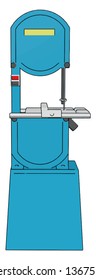 3D vector illustration on white background of a blue metal cutting saw