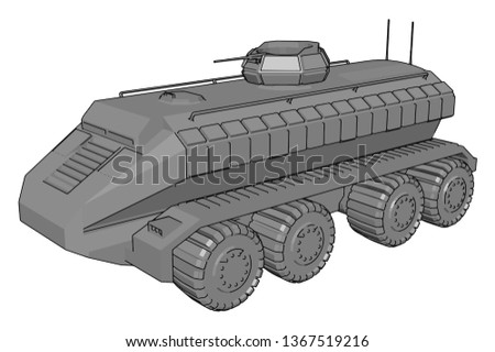 3D vector illustration on white background of a gray armoured military vehicle