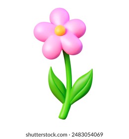 3d vector illustration one volumetric flower, pink chamomile, minimalism.