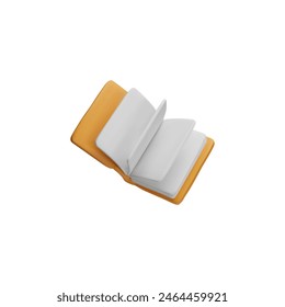 Ilustración vectorial 3D de un libro abierto con páginas en blanco, ideal para uso en universidades e Bibliotecas educativas. El diario es de tapa dura sobre un fondo blanco