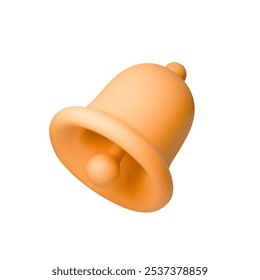 3D vector illustration of an orange bell icon, ideal for notifications, alerts, announcements, or reminders in apps and websites. Perfect for branding, digital interfaces, and user interaction designs