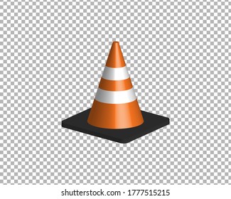 3d vector illustration of orange obstacle traffic cone, for safety equipment in road and construction