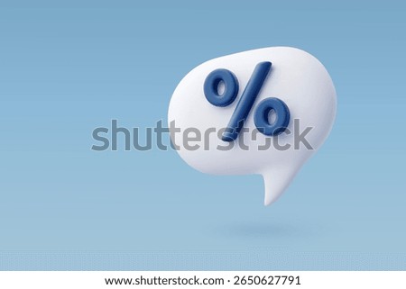 3D vector illustration of a percentage sign inside a white speech bubble, representing discounts, sales, finance, or interest rates.