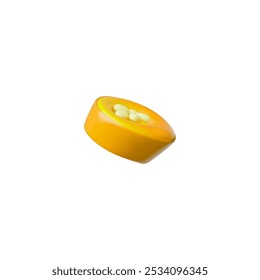 3d vector illustration of a piece of orange hot pepper with seeds on a white background. The organic illustration for menu design with dietary and spicy dishes