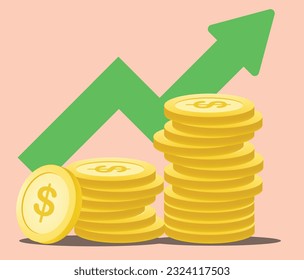 Ilustración vectorial de una pila de monedas con un gráfico de acento en segundo plano