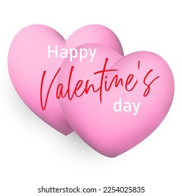 Ilustración vectorial 3d con corazones rosados y letras Feliz Día de San Valentín sobre fondo blanco. El fondo festivo es perfecto para tarjetas de felicitación, decoración de regalos, impresiones y afiches