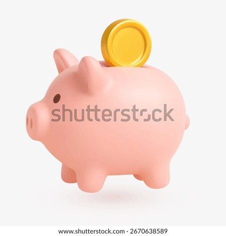 3D vector illustration of a pink piggy bank with a coin, symbolizing savings, personal finance, budgeting, and money management.