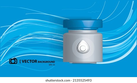 3d vector illustration, a pot on blue  background with curves likes waves