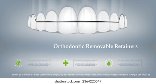 3d vector illustration, realistic teeth with braces upper and lower jaw. Alignment of the bite of teeth, dentition with braces, dental braces