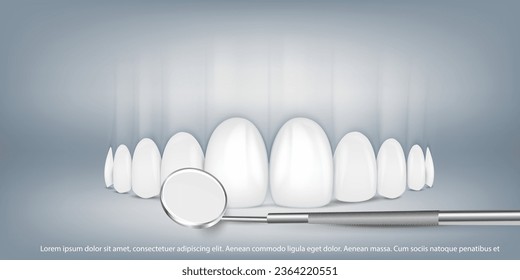 3d vector illustration, realistic teeth with braces upper and lower jaw. Alignment of the bite of teeth, dentition with braces, dental braces