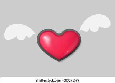 3D Vector illustration of red angle heart icon, sign, symbol, or logo with wings. For valentine's day.