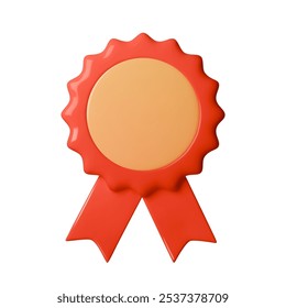 Ilustración vectorial 3D de una insignia roja del premio con cintas, perfecto para representar el logro, el reconocimiento o la calidad. Ideal para certificados, medallas o proyectos de marca que enfatizan el éxito