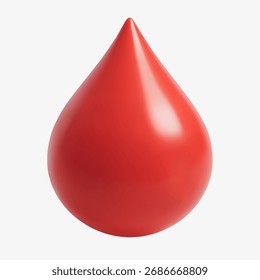 3D Vector illustration of a red blood drop symbolizing healthcare, medical treatment, donation, and wellness in hospitals and clinics.