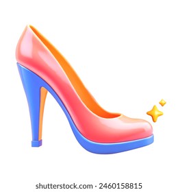 3d vector illustration of a red and blue high heel shoe on a white background.