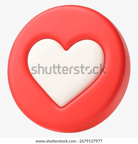 3D vector illustration of a red circle with white heart symbol, representing social media likes, love reaction, and online engagement.