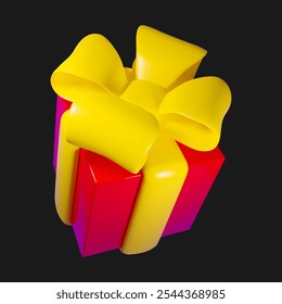 3d vetor ilustração caixa de presente vermelho com arco amarelo.