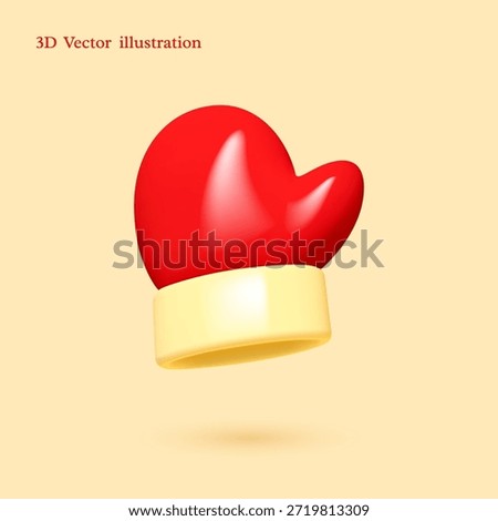3D vector illustration of a red glossy mitt for kitchen or Christmas. Ideal for bakery menus, winter holiday designs, and cooking apps. Professional festive graphic.