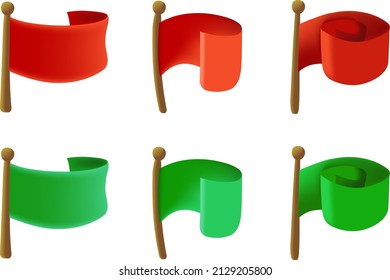 3d vector illustration of red and green flags. For game and application interfaces