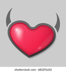 3D Vector illustration of red heart icon, sign, symbol, or logo with horn. For valentine's day.