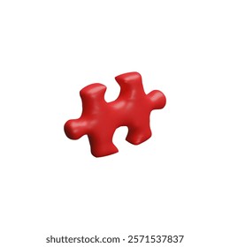 3D vector illustration of red puzzle piece in cartoon style. Children's brain teaser. Logic game. Cooperation and teamwork. Strategy in business. Isolated white background. Rendering. Minimalism.