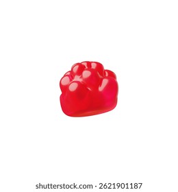 3d vector illustration of red raspberry shaped fruit gummy candy. Gummy children's dessert. Sweet vitamins. Snack. Cartoon style. Realistic icon. Isolated background. Rendering.