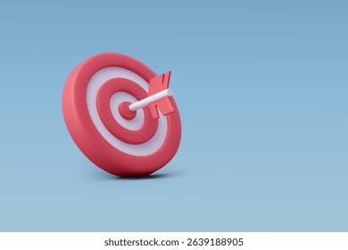 3D vector illustration of a red target with an arrow hitting the center, symbolizing goal setting, success, and precision.