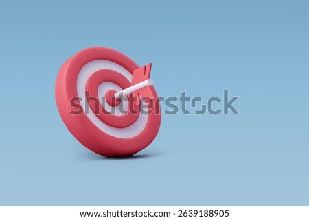 3D vector illustration of a red target with an arrow hitting the center, symbolizing goal setting, success, and precision.
