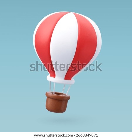 3D vector illustration of a red and white hot air balloon, symbolizing travel, adventure, tourism, and outdoor exploration.